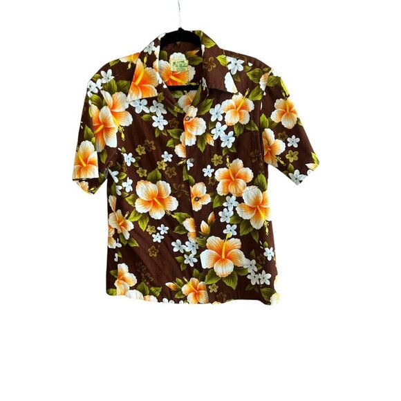 Ui- Maikai Vintage Men’s 60s Hawaiian Hibiscus Floral Barkcloth Shirt - Picture 1 of 6